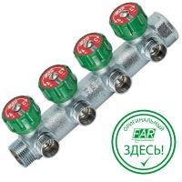 Коллектор регулирующий 1", ВР-НР, 4 отвода 1/2", НР, межосевое 45 мм FAR