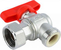 Кран шаровой FAR 3/4"EU(TP)-3/4", НР-накидная гайка EPDM, угловой, красн. бабочка, хром