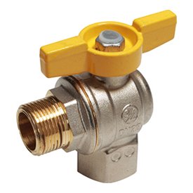 Кран шаровой Giacomini 3/4", ВР-НР, угловой, желт. бабочка, для газа, никель