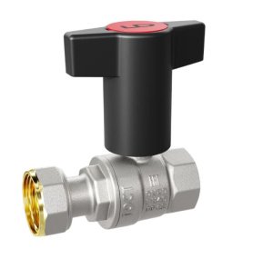 Кран шаровой LD Pride 1/2", ВР-накидная гайка, черн. высокая ручка, никель