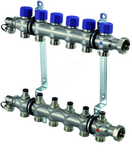 Коллектор с балансировочными клапанами Vario S, выходы 6x3/4" евроконус '1И, нерж.сталь, Uponor