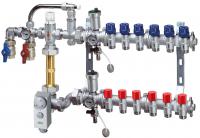 Узел регулирующий сборный для систем напольного отопления, коллектор 1", 3 отвода М24х19 FAR