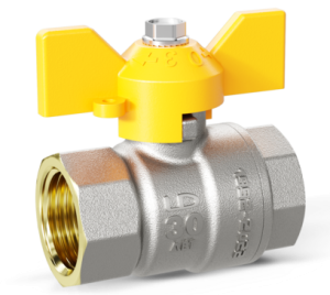 Кран шаровой LD Pride 1 1/4", ВР, желт. бабочка, для газа никель