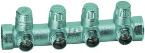 Коллектор запорный 3/4" (ВР-ВР) с 4 отв. 1/2" НР (межосев. 45 мм)