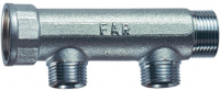 Коллектор 3/4", ВР-НР, 2 отвода 1/2", НР, межосевое 50 мм, плоское уплотнение FAR