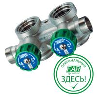 Коллектор регулирующий 3/4", проходной, параллельный, 2 отвода 1/2" FAR