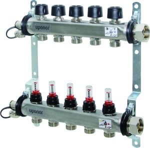 Коллектор с расходомерами Vario S, выходы 5x3/4 евроконус '1Ф, нерж.сталь, Uponor