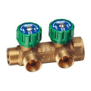 Коллектор регулирующий 1", ВР-НР, 2 отвода М24х19, б.г., латунь FAR