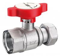 Кран шаровой FAR 3/4"-1", ВР-накидная гайка EPDM, красн. бабочка под термометр, хром