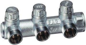 Коллектор запорный 3/4" с 3 отводами М24х19, концевой
