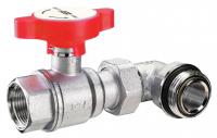 Кран шаровой FAR 3/4"-1", ВР-"американка" EPDM, угловой, красн. бабочка под термометр, хром
