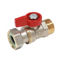 Кран шаровой Giacomini 3/4", НР-накидная гайка, красн. ручка-флажок, никель