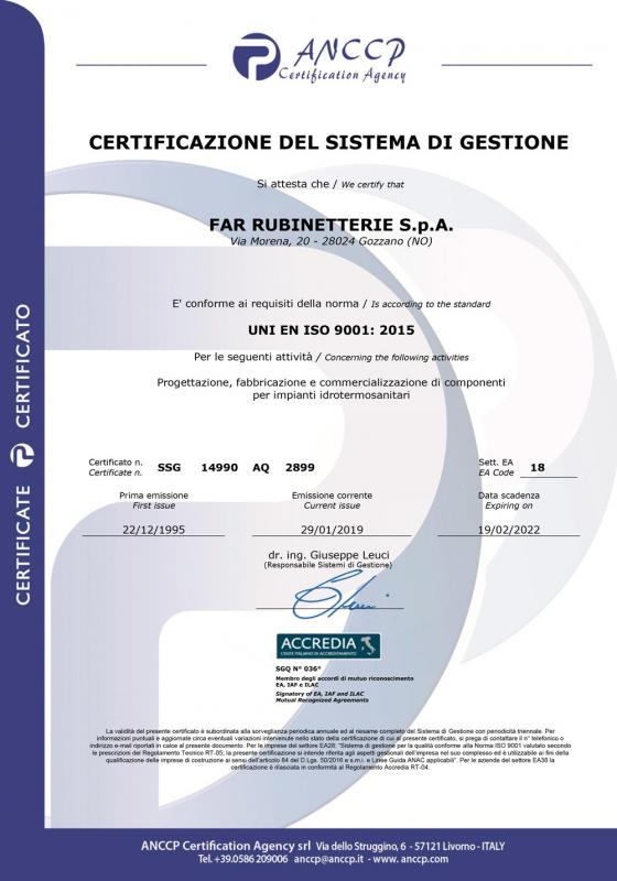  Сертификат соответствия FAR стандарту UNI EN ISO 9001-2015