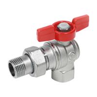 Кран шаровой Giacomini 3/4", ВР-"американка", угловой, красн. бабочка, хром
