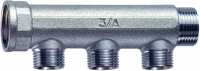 коллектор 3/4", ВР-НР, 3 отвода 1/2", НР, плоское уплотнение, хромированный FAR