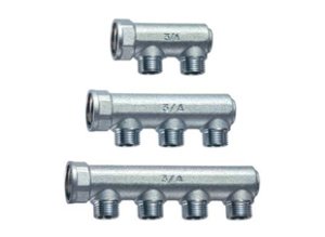Коллектор концевой 3/4"ВР с 2 отвод. 1/2"НР, межосев.36мм