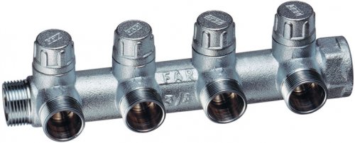 Коллектор запорный 3/4", ВР-НР, 4 отвода М24х19 FAR