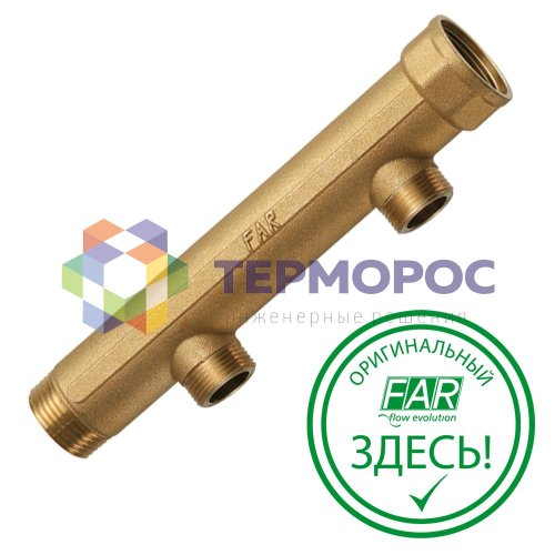 Коллектор 1", ВР-НР, 2 отвода 3/4", НР, межосевое 100 мм FAR