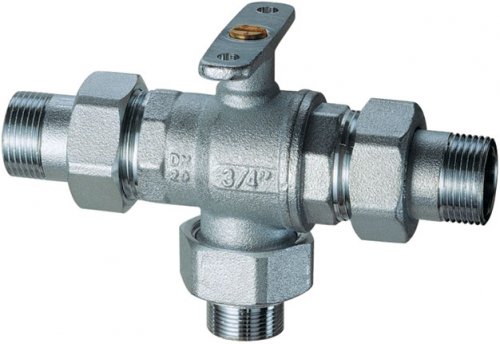 Кран шаровой 3-х ход., 3/4" НР-М24х19-НР