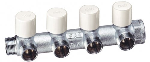 Коллектор балансировочный 1" (НР-ВР) с 4 отв. 3/4" евроконус, хром.