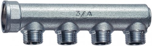 Коллектор концевой 3/4"ВР с 4 отвод. 1/2"НР, межосев.36мм
