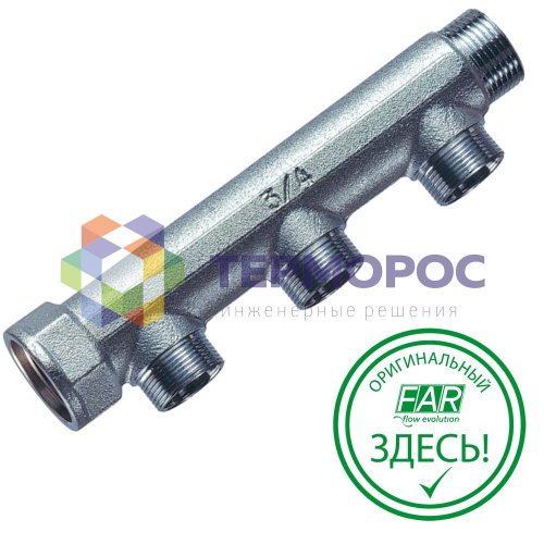 Коллектор 1", ВР-НР, 3 отвода М24х19, межосевое 50 мм FAR