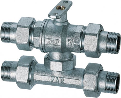 Кран шаровой 3-х ход., 1", НР-НР, зонный, с байпасом FAR