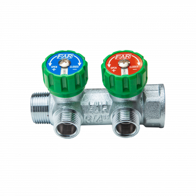 Коллектор регулирующий 3/4", ВР-НР, 2 отвода 1/2", НР, межосевое 45 мм FAR