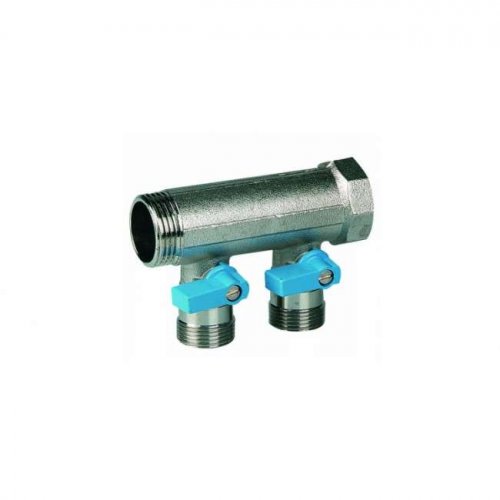 Коллектор 1" с синими шаровыми кранами, 3/4"НР под евроконус, 1" - 4xEK14,16,18,20