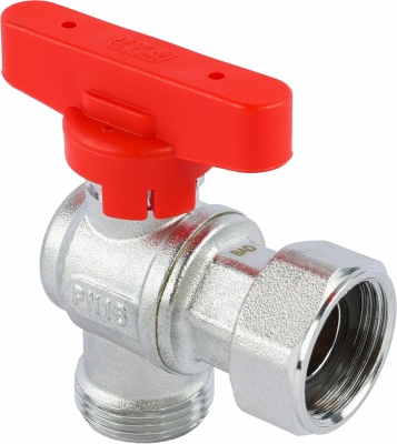Кран шаровой FAR 3/4"EU(TP)-3/4", НР-накидная гайка EPDM, угловой, красн. бабочка, хром
