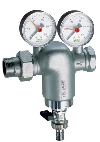 Фильтр 3/4", НР-ВР, 300 мкм, с манометром, Tmax: 95 °С, 25 бар FAR