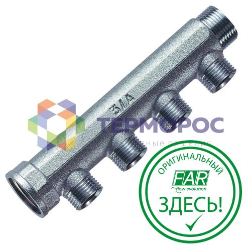 Коллектор 3/4", ВР-НР, 4 отвода 1/2", НР, межосевое 36 мм FAR