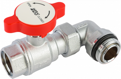 Кран шаровой FAR 3/4"-1", ВР-"американка" EPDM, угловой, красн. бабочка под термометр, хром