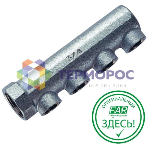 Коллектор концевой 1"ВР с 4 отвод. 1/2"ВР, межосев.36мм