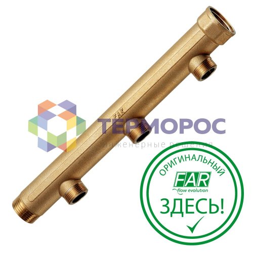 Коллектор 1 1/4", ВР-НР, 3 отвода 3/4", НР, межосевое 100 мм FAR