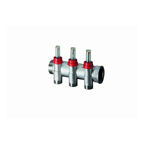 Коллектор запорный 1 1/4" с расходомер., 3отв. 3/4" EUROKONUS