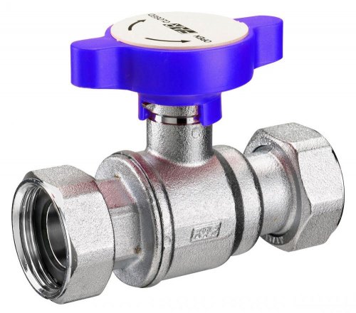Кран шаровой FAR 3/4", накидные гайки EPDM, син. бабочка под термометр, хром