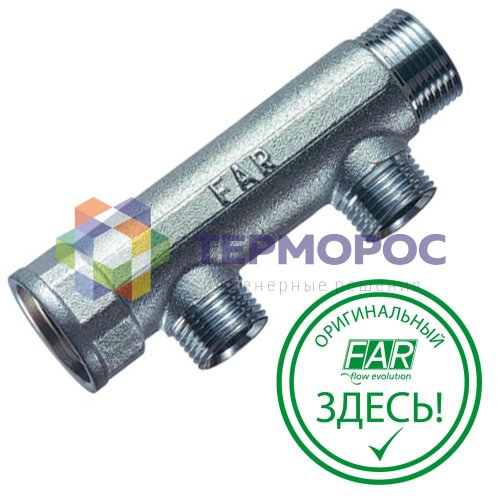 Коллектор 1 1/4", ВР-НР, 2 отвода 1/2", НР, межосевое 50 мм FAR