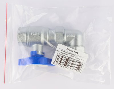 Кран шаровой FAR 3/4"-1", ВР-"американка" EPDM, угловой, син. бабочка под термометр, хром