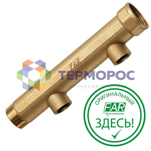 Коллектор 1 1/4", ВР-НР, 2 отвода 3/4", ВР, межосевое 100 мм FAR
