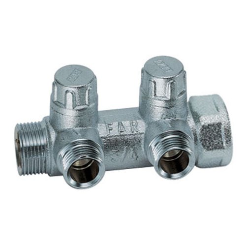 Коллектор запорно-балансировочный 3/4" на 2 отвода 1/2"EU c вставкой под уплотнение FAR