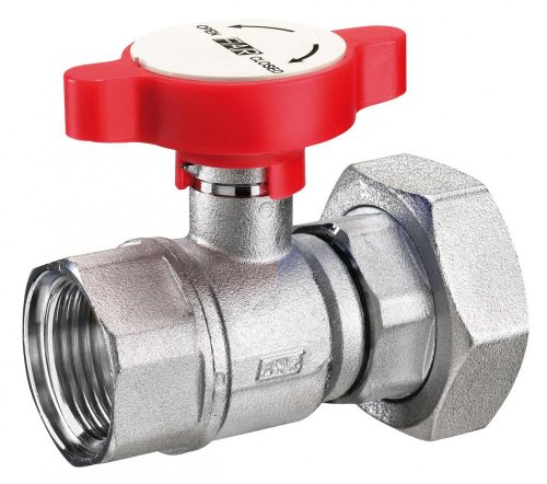 Кран шаровой FAR 1"-1 1/2", ВР-накидная гайка EPDM, красн. бабочка под термометр, хром
