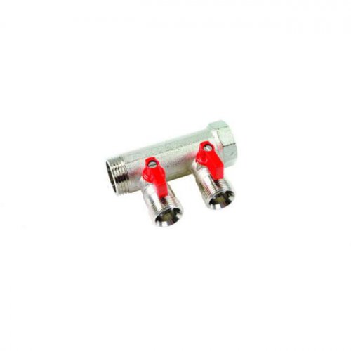 Коллектор 1" с красными шаровыми кранами, 3/4"НР под евроконус, 1" - 2xEK14,16,18,20
