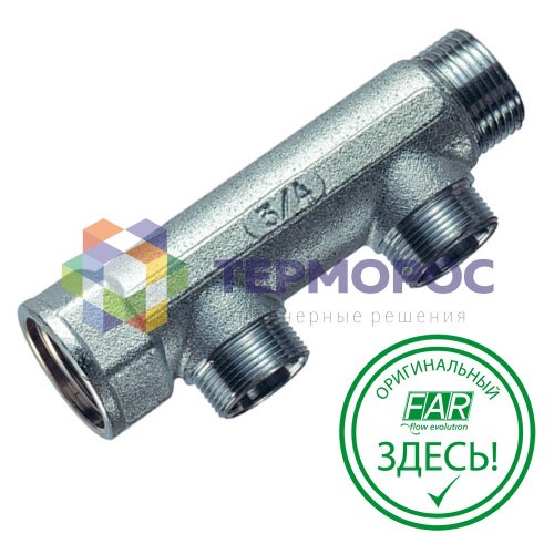 Коллектор 3/4", ВР-НР, 2 отвода М24х19, межосевое 50 мм FAR