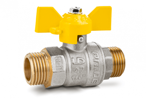 Кран шаровой LD Pride 3/4", НР, желт. бабочка, для газа никель