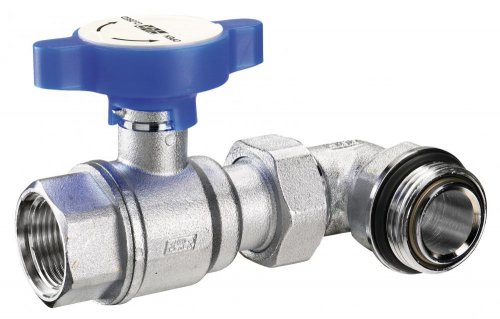 Кран шаровой FAR 1", ВР-"американка" EPDM, угловой, син. бабочка под термометр, хром