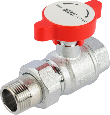 Кран шаровой FAR 3/4", ВР-"американка", красн. бабочка под термометр, хром
