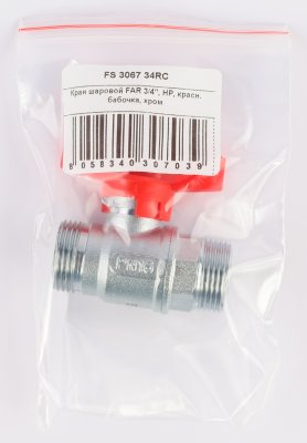 Кран шаровой FAR 3/4", НР, красн. бабочка, хром