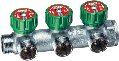 Коллектор регулирующий 3/4", 3 отвода М24х19 FAR