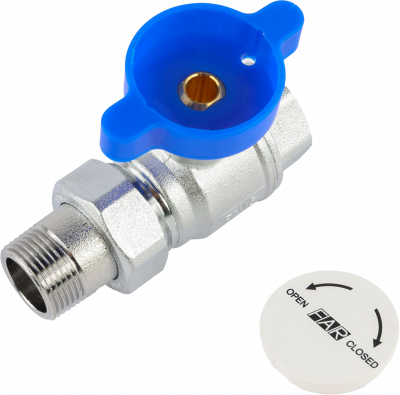 Кран шаровой FAR 3/4", ВР-"американка", син. бабочка под термометр, хром